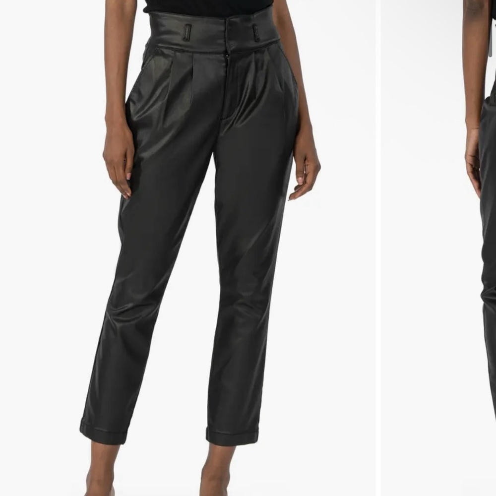 Kut from the Kloth Lessie Coated Pleated High Waist Ankle Tapered Pants Black 14